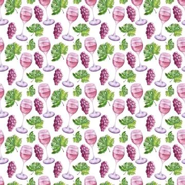 Watercolor seamless pattern with the image of grapes Stock Illustration