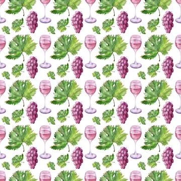 Watercolor seamless pattern with the image of grapes Stock Illustration