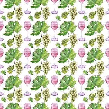 Watercolor seamless pattern with the image of grapes Stock Illustration