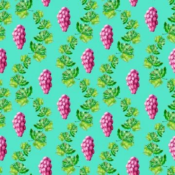 Watercolor seamless pattern with the image of grapes Stock Illustration