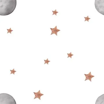 Watercolor seamless pattern with the image of the moon and stars. cute pattern Ilustração Stock