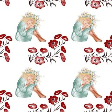 Watercolor seamless pattern - Ivan Kupala holiday, festival Stock Illustration