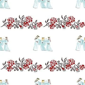 Watercolor seamless pattern - Ivan Kupala holiday, festival Stock Illustration