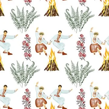 Watercolor seamless pattern - Ivan Kupala holiday, festival Stock Illustration