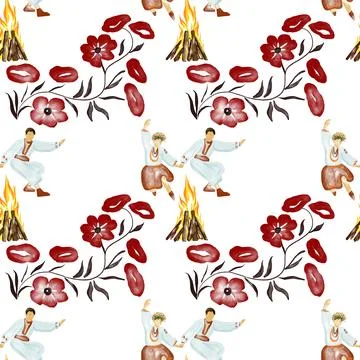 Watercolor seamless pattern - Ivan Kupala holiday, festival Stock Illustration