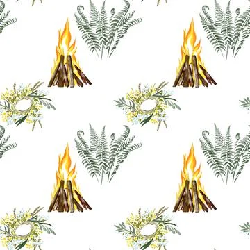 Watercolor seamless pattern - Ivan Kupala holiday, festival Stock Illustration