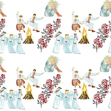 Watercolor seamless pattern - Ivan Kupala holiday, festival Stock Illustration