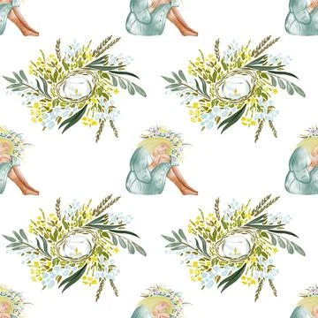 Watercolor seamless pattern - Ivan Kupala holiday, festival Stock Illustration