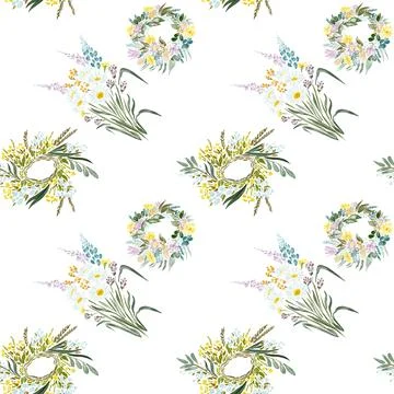 Watercolor seamless pattern - Ivan Kupala holiday, festival Stock Illustration