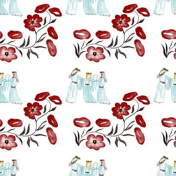 Watercolor seamless pattern - Ivan Kupala holiday, festival Stock Illustration