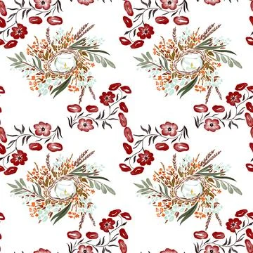 Watercolor seamless pattern - Ivan Kupala holiday, festival Stock Illustration