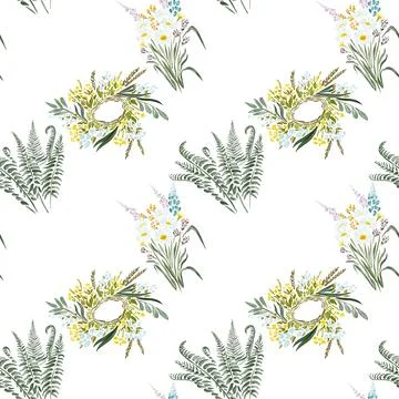 Watercolor seamless pattern - Ivan Kupala holiday, festival Stock Illustration