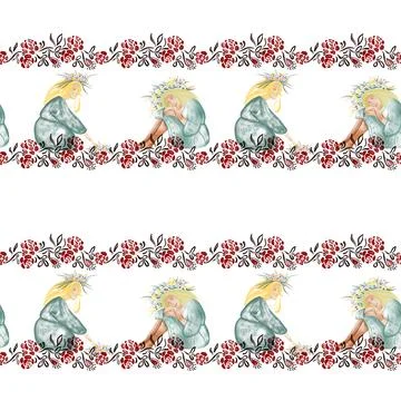Watercolor seamless pattern - Ivan Kupala holiday, festival Stock Illustration