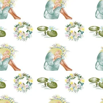 Watercolor seamless pattern - Ivan Kupala holiday, festival Stock Illustration