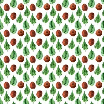 Watercolor seamless pattern with kiwi tree Stock Illustration