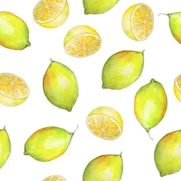 Watercolor seamless pattern lemons and lemon halves Illustrazione stock