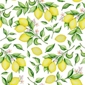 Watercolor seamless pattern with lemons Stock Illustration