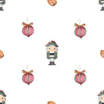 Watercolor seamless pattern magic nutcracker. cute pattern with nutcracker 스톡 일러스트
