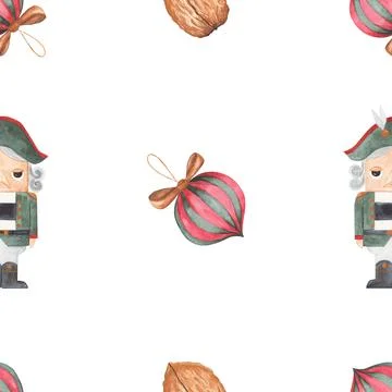Watercolor seamless pattern magic nutcracker. cute pattern with nutcracker Illustrazione stock