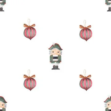 Watercolor seamless pattern magic nutcracker. cute pattern with nutcracker Stock Illustration