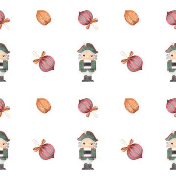 Watercolor seamless pattern magic nutcracker. cute pattern with nutcracker Stock Illustration