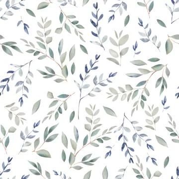 Watercolor seamless pattern with nature leaf art and branches. 스톡 일러스트