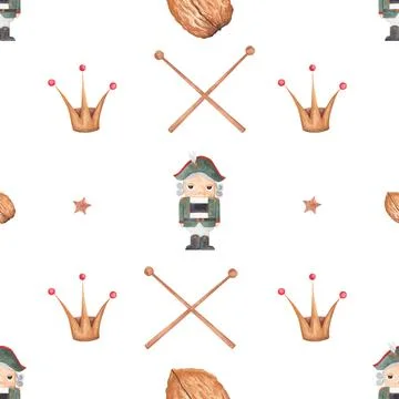 Watercolor seamless pattern with nutcracker. christmas pattern with nutcracker Stock Illustration