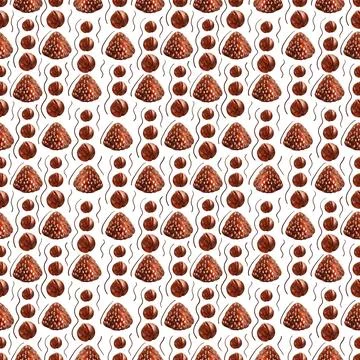 Watercolor seamless pattern with nuts and chocolates truffle Stock Illustration