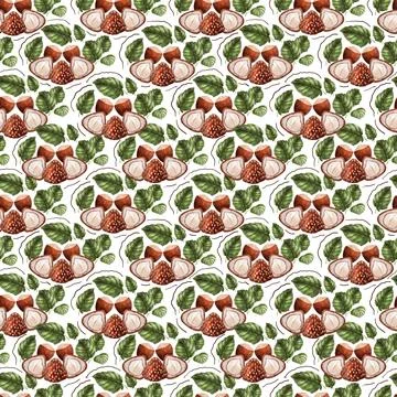Watercolor seamless pattern with nuts and chocolates truffle Stock Illustration