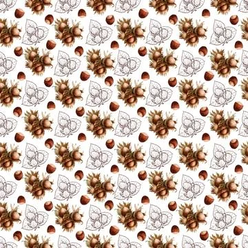 Watercolor seamless pattern with nuts and chocolates truffle Stock Illustration