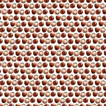 Watercolor seamless pattern with nuts and chocolates truffle Stock Illustration