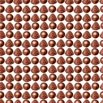 Watercolor seamless pattern with nuts and chocolates truffle Stock Illustration