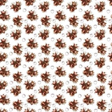 Watercolor seamless pattern with nuts and chocolates truffle Stock Illustration