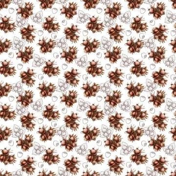 Watercolor seamless pattern with nuts and chocolates truffle Stock Illustration
