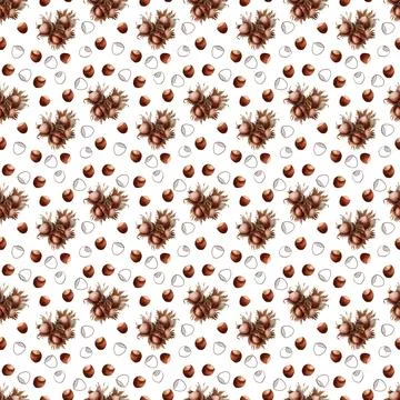 Watercolor seamless pattern with nuts and chocolates truffle Stock Illustration