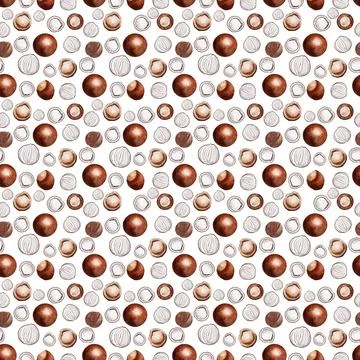 Watercolor seamless pattern with nuts and chocolates truffle Stock Illustration