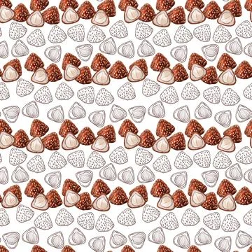 Watercolor seamless pattern with nuts and chocolates truffle Stock Illustration