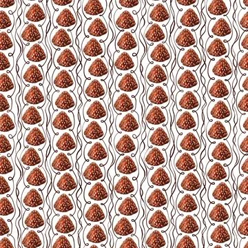 Watercolor seamless pattern with nuts and chocolates truffle Stock Illustration
