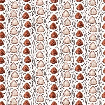 Watercolor seamless pattern with nuts and chocolates truffle Stock Illustration
