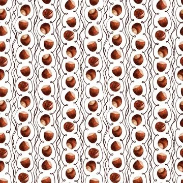 Watercolor seamless pattern with nuts and chocolates truffle Stock Illustration