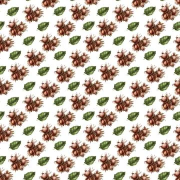 Watercolor seamless pattern with nuts and chocolates truffle Stock Illustration