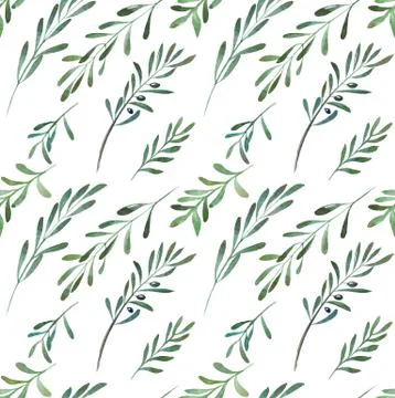 Watercolor seamless pattern with olives Stock Illustration