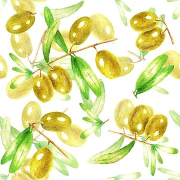 Watercolor seamless pattern from olives Stock Illustration