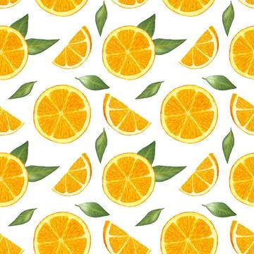 Watercolor seamless pattern with orange fruit slices. hand drawn Illustration Stock Illustration