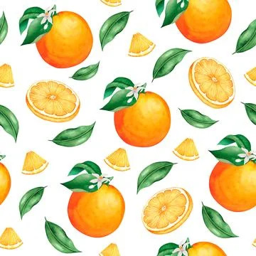 Watercolor seamless pattern orange fruit. Hand drawn botanical illustration Stock Illustration