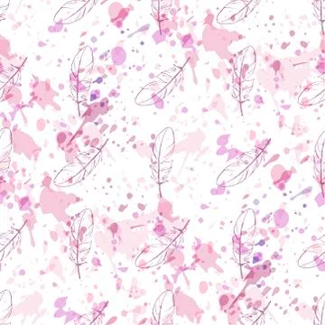 Watercolor seamless pattern with paint splashes in pastel colors.  Stock Illustration