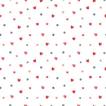 Watercolor seamless pattern with pearls and hearts on white background. Stock Illustration