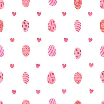 Watercolor seamless pattern with pink Easter eggs decorated with patterns Stock Illustration