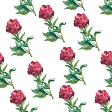 Watercolor seamless pattern with pink pines. Print on a white isolated Stock Illustration