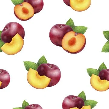 A Watercolor Seamless Pattern of Plums and Peaches for Various Creative Uses and Stock Illustration